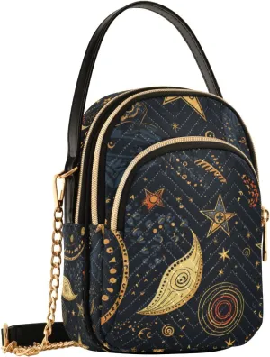 Crossbody Bag for Women, Tribe Moons Stars Phone Purse Detachable Chain Bag Shoulder Handbag Wallet