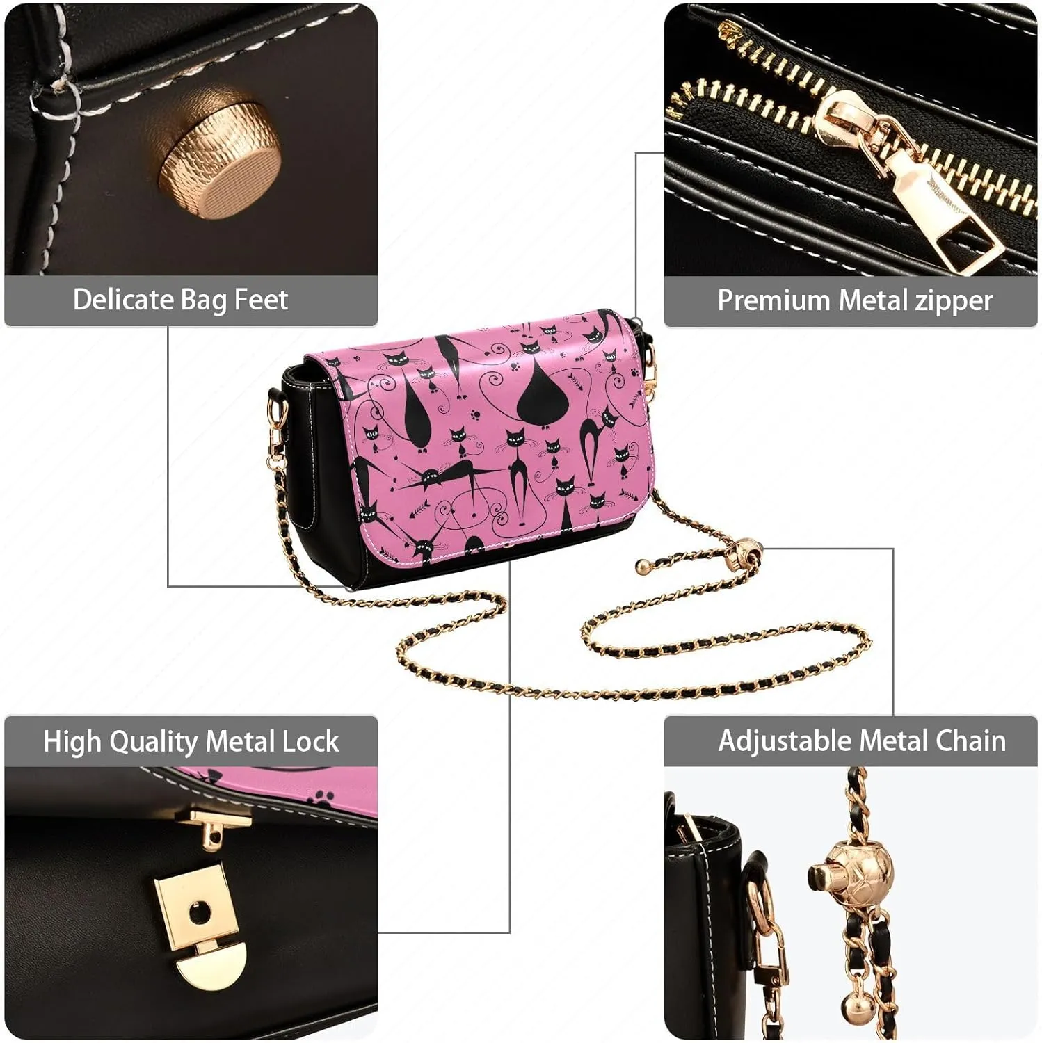 Crossbody Bags for Women Trendy Women's Black Shoulder Bag Small PU Leather Flap Cross Body Bag Handbags