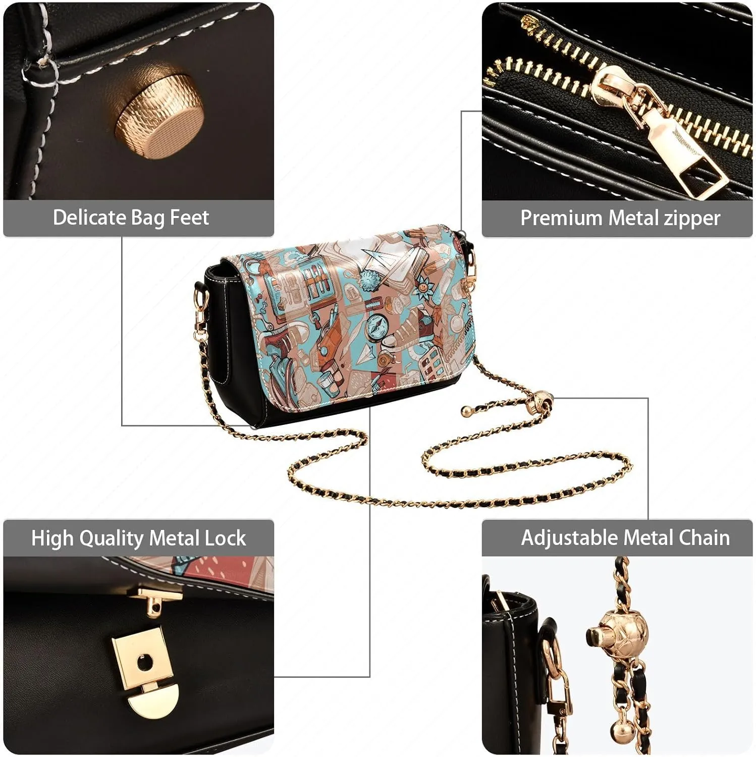 Crossbody Bags for Women Trendy Women's Black Shoulder Bag Small PU Leather Flap Cross Body Bag Handbags