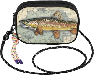 Crossbody Bags for Women Trout World Map Cell Phone Purses Women's Shoulder Handbag Wallet Purse with Rope Pendant