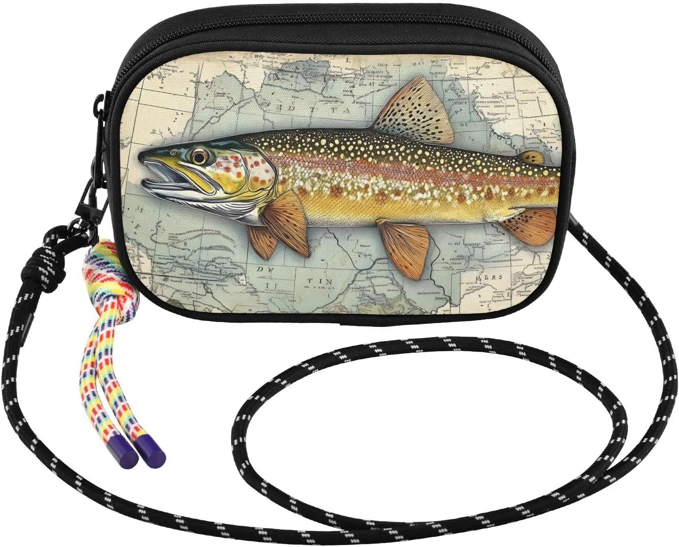 Crossbody Bags for Women Trout World Map Cell Phone Purses Women's Shoulder Handbag Wallet Purse with Rope Pendant