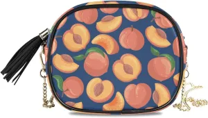Crossbody Shoulder Bag Peach Fruit Ripe Juicy Fruits Small PU Leather Handbag with Tassel Zipper