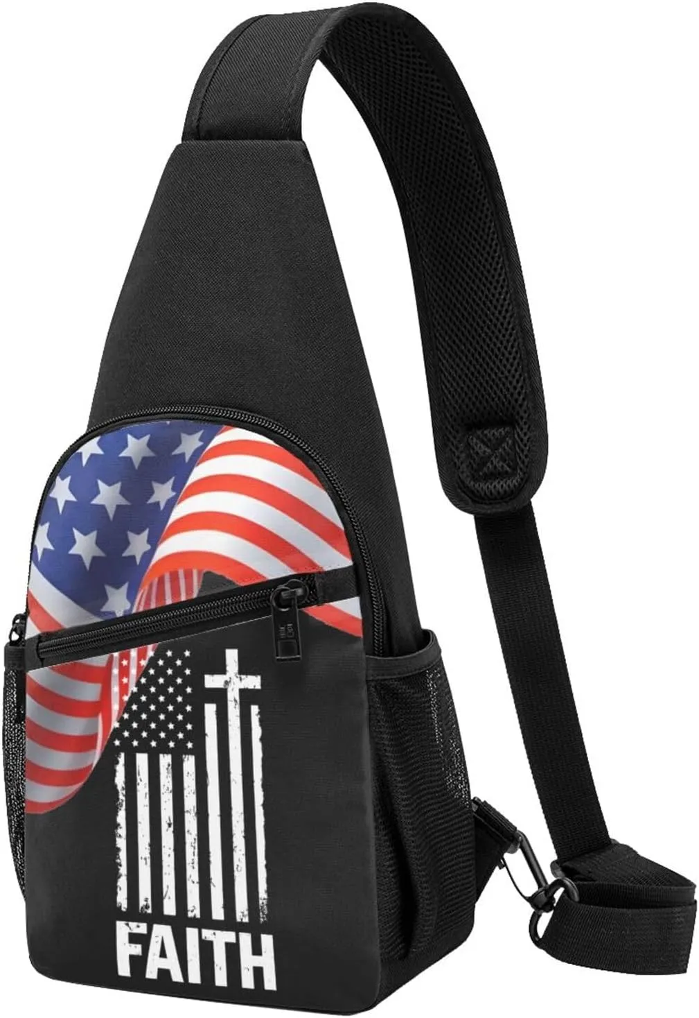 Crossbody Shoulder Chest Bag Christian Distressed Cross American Flag Fashion One-Shoulder