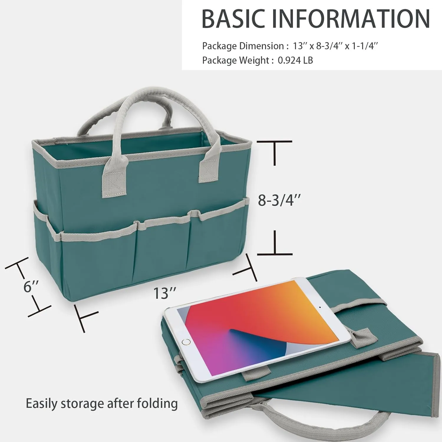 Cupohus Art Organizer Craft Storage Tote Bag with Pockets and Hadles, Oxford Fabric Carrying Caddy for Teacher, Officer, Artist, Traveler, and more – Grey Green