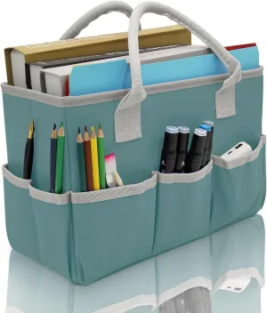 Cupohus Art Organizer Craft Storage Tote Bag with Pockets and Hadles, Oxford Fabric Carrying Caddy for Teacher, Officer, Artist, Traveler, and more – Grey Green