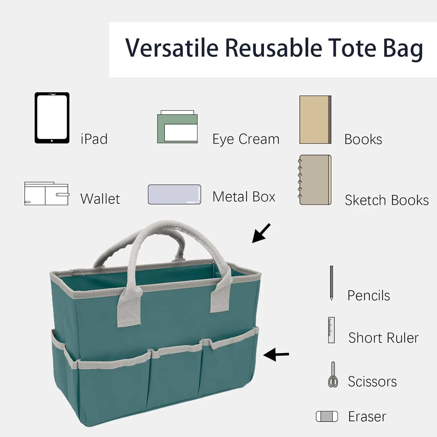 Cupohus Art Organizer Craft Storage Tote Bag with Pockets and Hadles, Oxford Fabric Carrying Caddy for Teacher, Officer, Artist, Traveler, and more – Grey Green