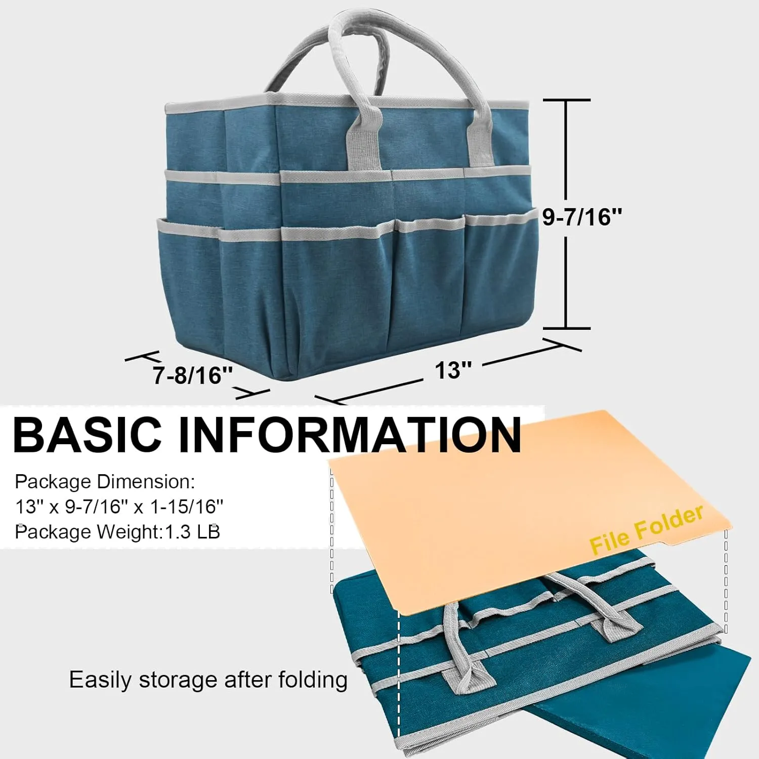 Cupohus Art Organizer Craft Storage Tote Bag with Pockets and Handles, Oxford Fabric Carrying Caddy for Teacher, Officer, Artist, Traveler, and more –Dark Green