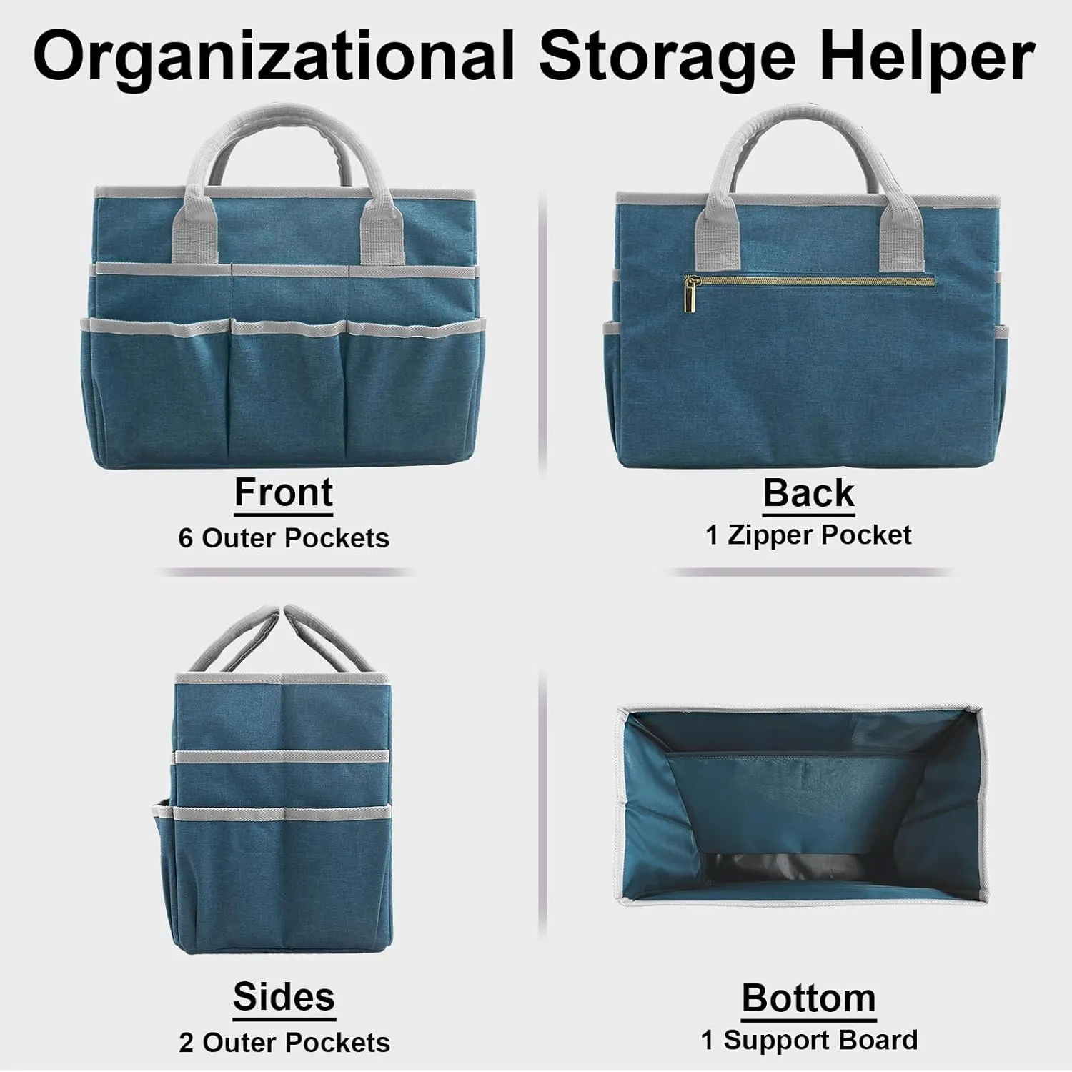 Cupohus Art Organizer Craft Storage Tote Bag with Pockets and Handles, Oxford Fabric Carrying Caddy for Teacher, Officer, Artist, Traveler, and more –Dark Green