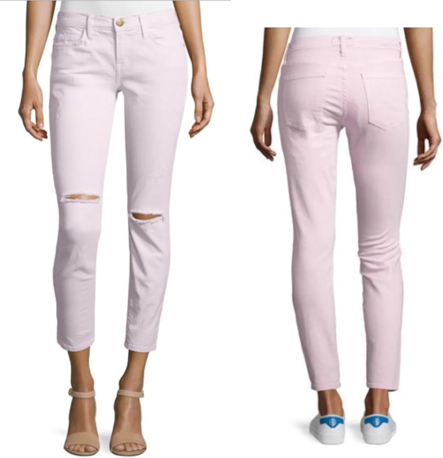 Current/Elliott The Distressed Stiletto Skinny Jeans, Pink, Size 25