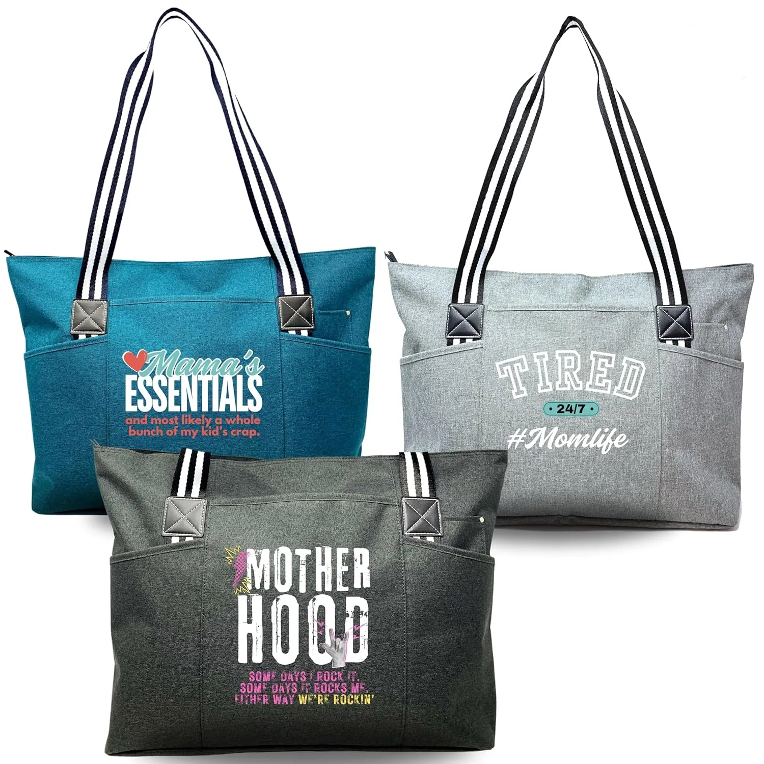 Custom Designed Personalized Brooke & Jess Designs Mom Tote Bag Laptop Computer Work Travel Bag with Zipper and Interior Pockets (Teal) (Tessa Black)
