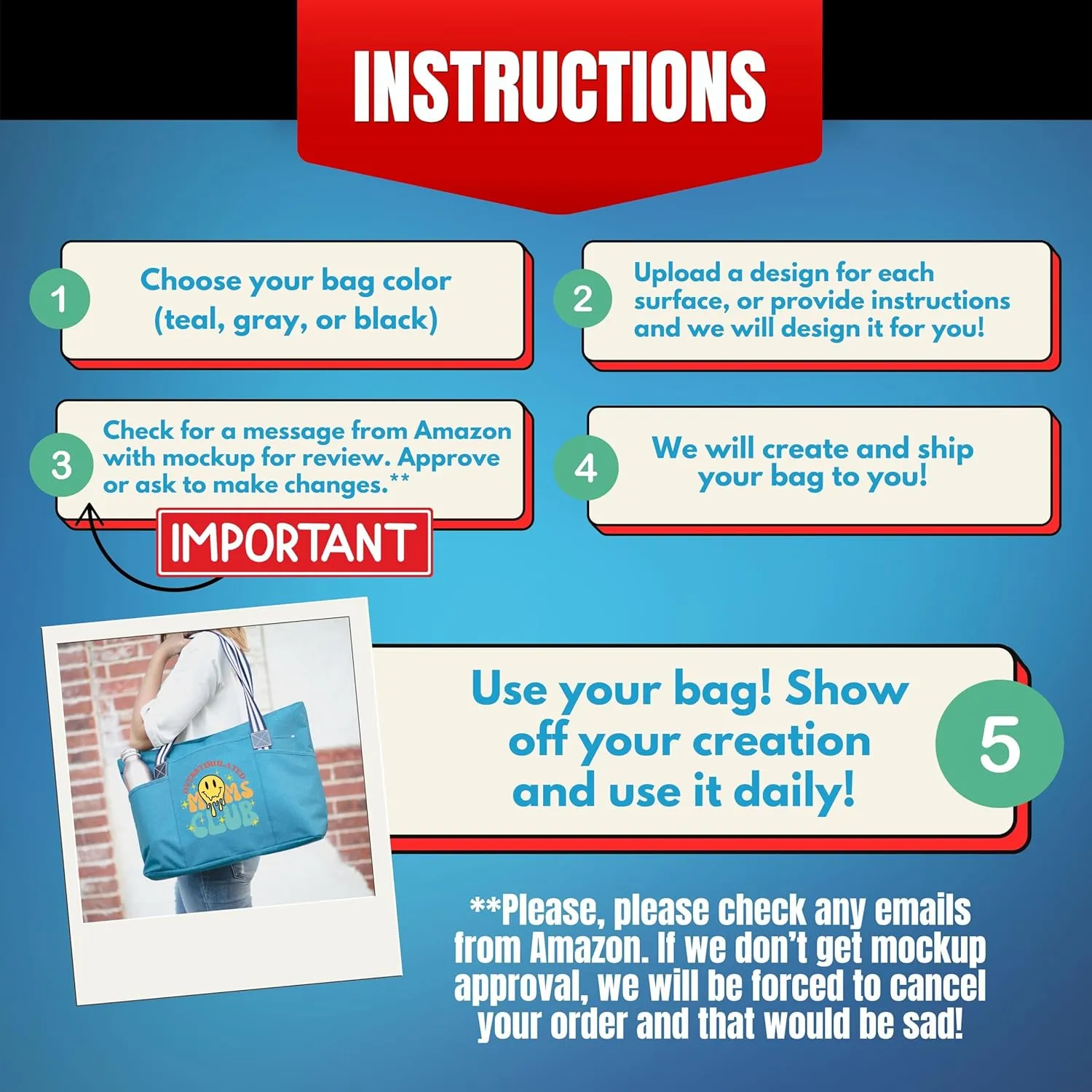 Custom Designed Personalized Brooke & Jess Designs Mom Tote Bag Laptop Computer Work Travel Bag with Zipper and Interior Pockets (Teal) (Tessa Black)