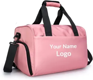 Custom Duffel Bag with Name Logo Image Personalized Travel Sports Gym Yoga Beach Bag with Dry Wet Pocket Shoes Compartment for Women (pink)