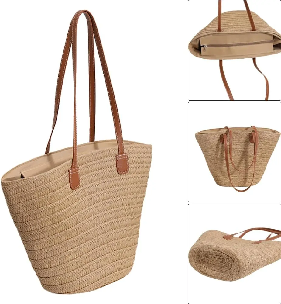 Custom Embroidery Straw Beach Bags with Your Text/Name,Personalized Women Woven Tote Bags,Handbag for Travel,Vacation