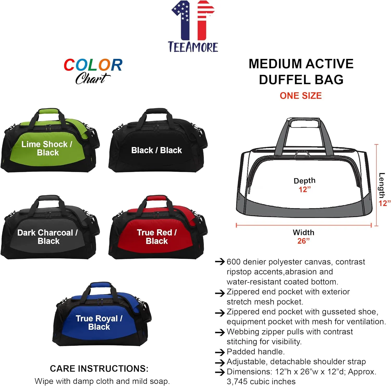 Custom Sport Duffel Bag Add Your Embroidered Monogram Medium Active Sport Gym Travel Duffel Bag True Royal Black