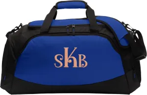 Custom Sport Duffel Bag Add Your Embroidered Monogram Medium Active Sport Gym Travel Duffel Bag True Royal Black