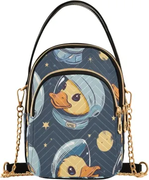 Cute Astronaut Duck Head Crossbody Handbags for Women Casual Leather Shoulder Phone Purse