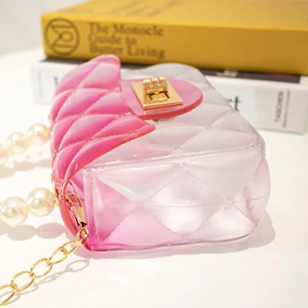 Cute Candy Color Jelly Handbag Crossbody Shoulder Bag Handle Bags Mini Transparent Crossbody with Golden Chain (Pink)