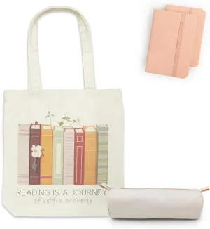 Cute Canvas Tote Bag For Book Lovers, Women Tote Bag With Pockets，Book Themed Gifts for Librarians, Bookworm,Readers