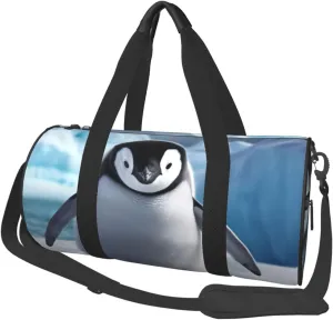 Cute Penguins Baby Taking Duffle Bag for Women Men Personal Item Travel Bag Canvas Weekender Overnight Bag Lightweight Sports Tote Gym Bag Carry On Luggage Bag