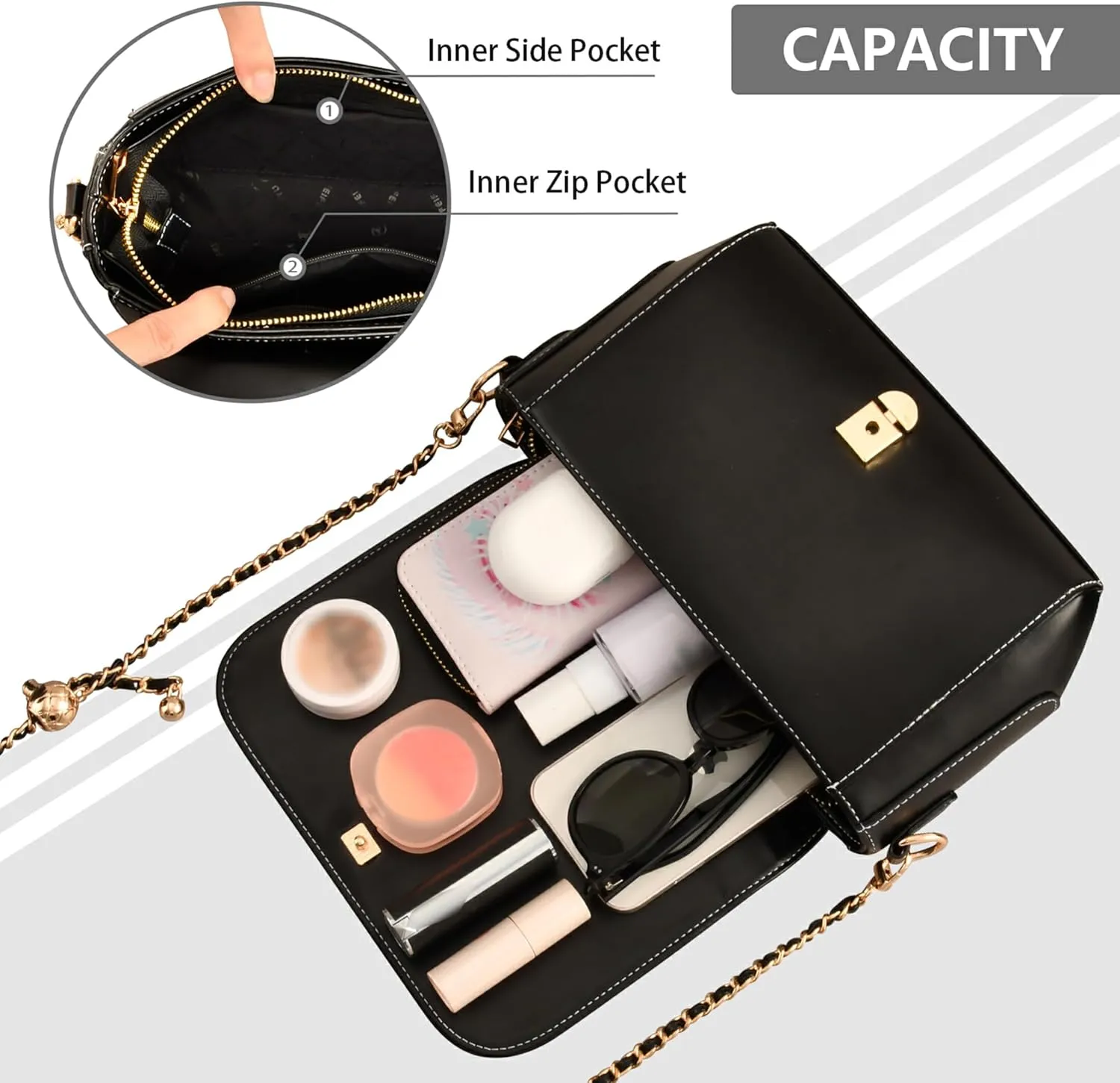 Cute Print Leather Shoulder Bags, Floral Pink Daisy Flower Women Crossbody Bag Purses Wallet Satchel with Chain Strap