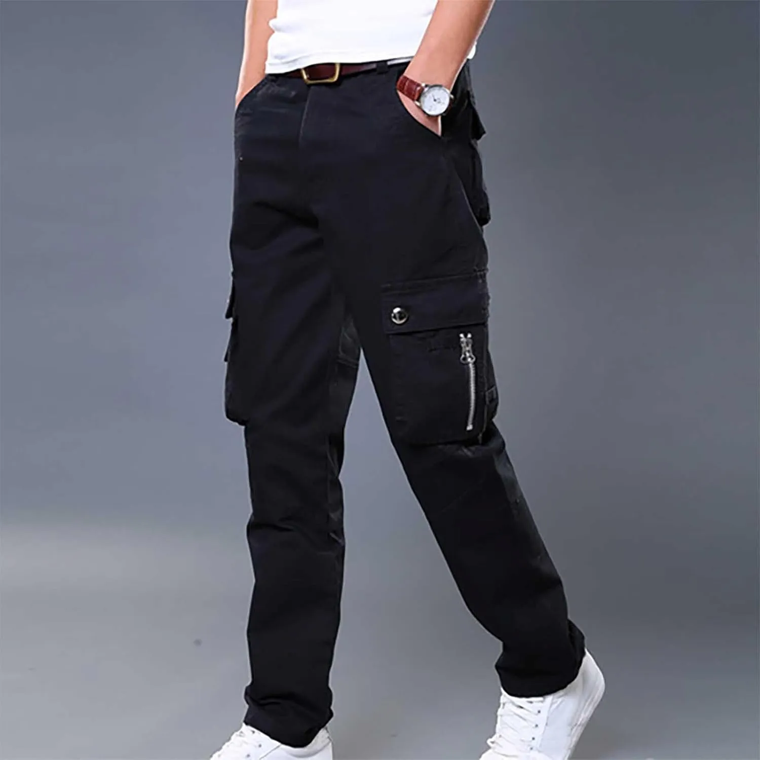 Dademeo Men Military Cargo Pants Combat Trousers Cotton Straight Leg Stretchy Active Pants Athletic Travel Pants with Pockets