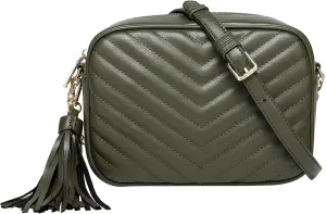Daisy Rose Quilted Shoulder Cross Body Bag & Detachable Tassel, PU Vegan Leather