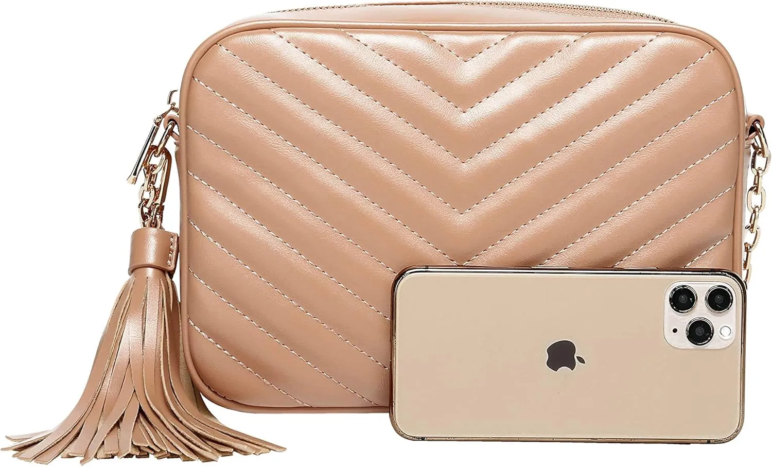 Daisy Rose Quilted Shoulder Cross Body Bag & Detachable Tassel, PU Vegan Leather
