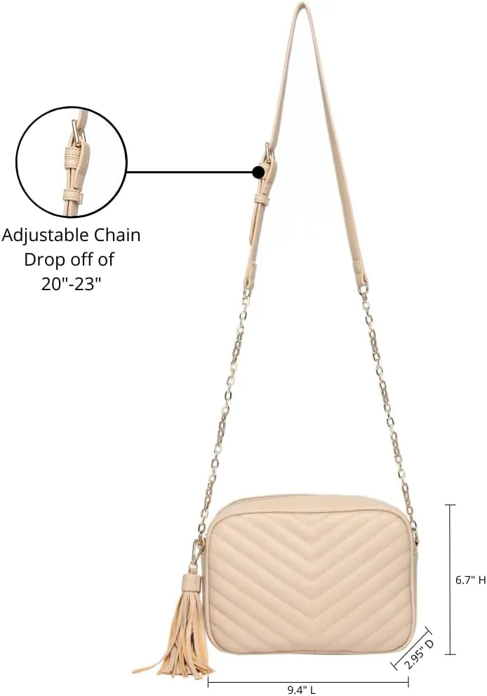 Daisy Rose Quilted Shoulder Cross Body Bag & Detachable Tassel, PU Vegan Leather
