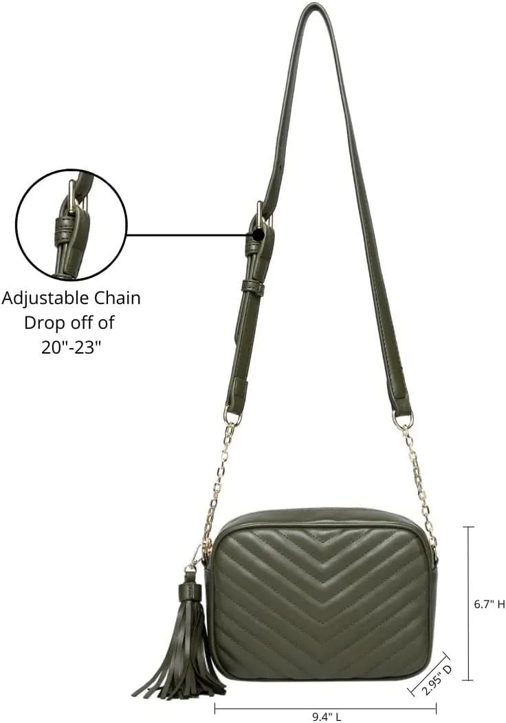 Daisy Rose Quilted Shoulder Cross Body Bag & Detachable Tassel, PU Vegan Leather