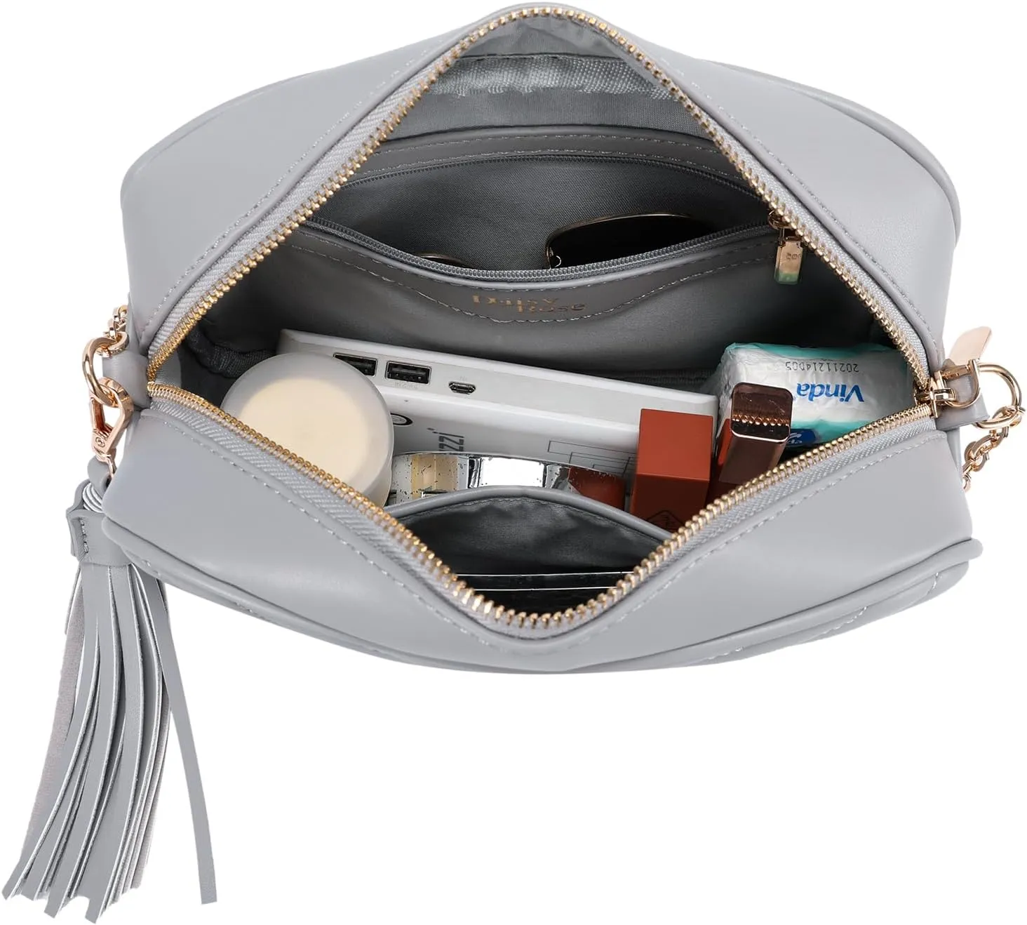 Daisy Rose Quilted Shoulder Cross Body Bag & Detachable Tassel, PU Vegan Leather