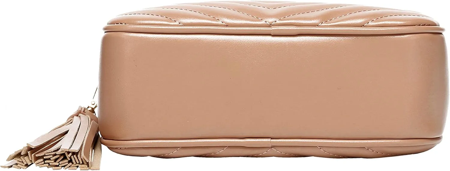 Daisy Rose Quilted Shoulder Cross Body Bag & Detachable Tassel, PU Vegan Leather