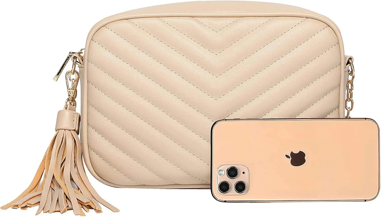 Daisy Rose Quilted Shoulder Cross Body Bag & Detachable Tassel, PU Vegan Leather