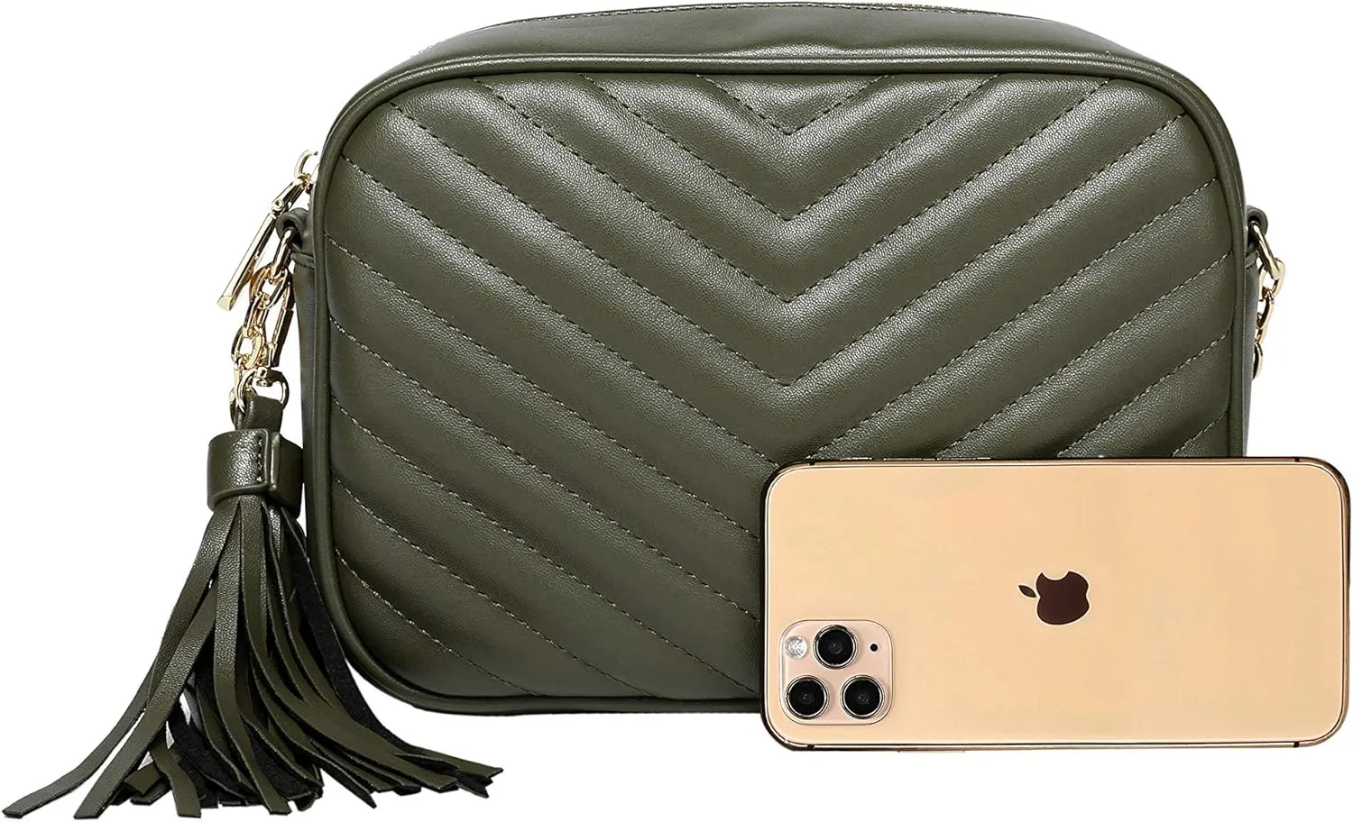 Daisy Rose Quilted Shoulder Cross Body Bag & Detachable Tassel, PU Vegan Leather