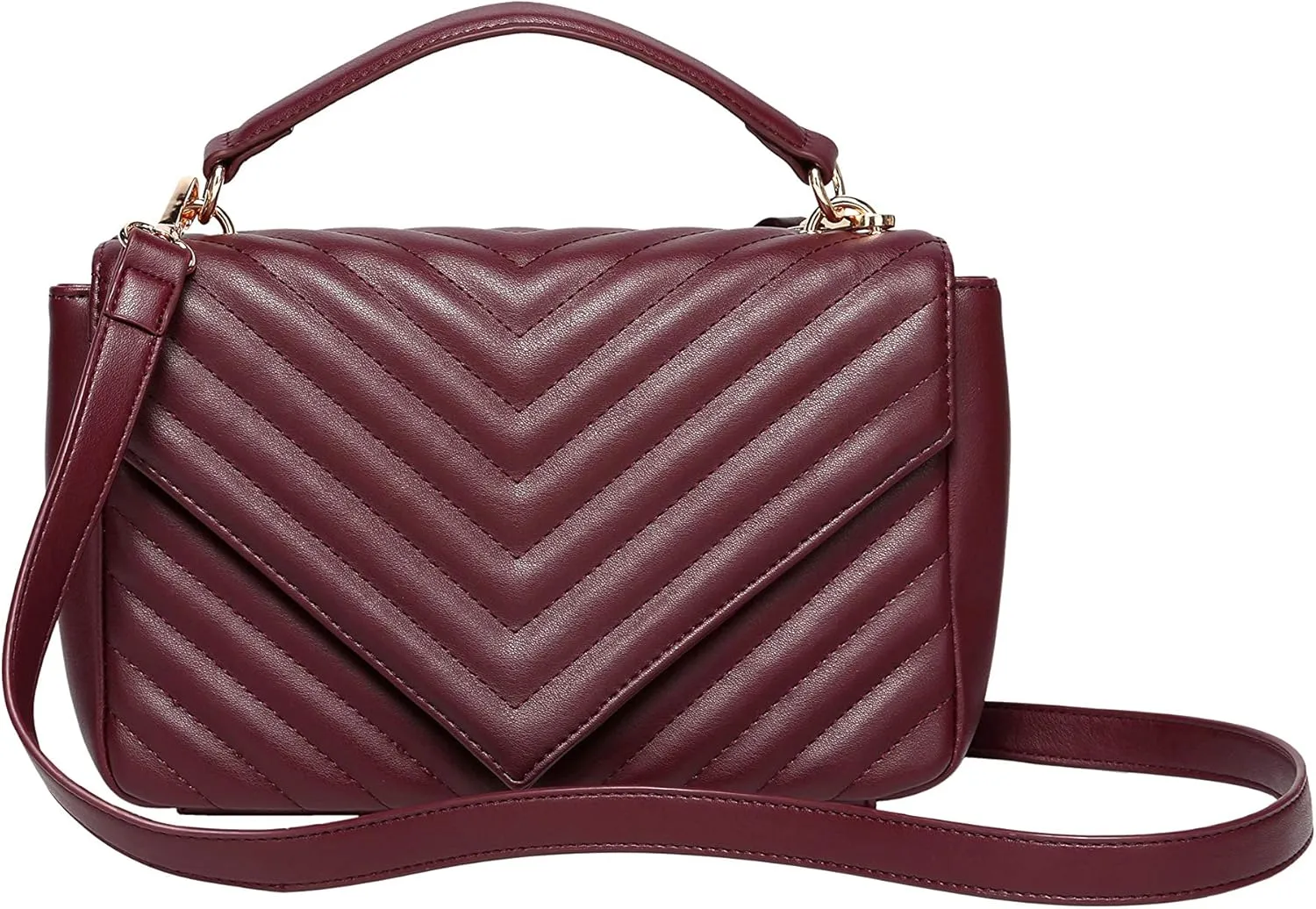Daisy Rose Quilted Shoulder Cross Body Bag with Top Handle, PU Vegan Leather