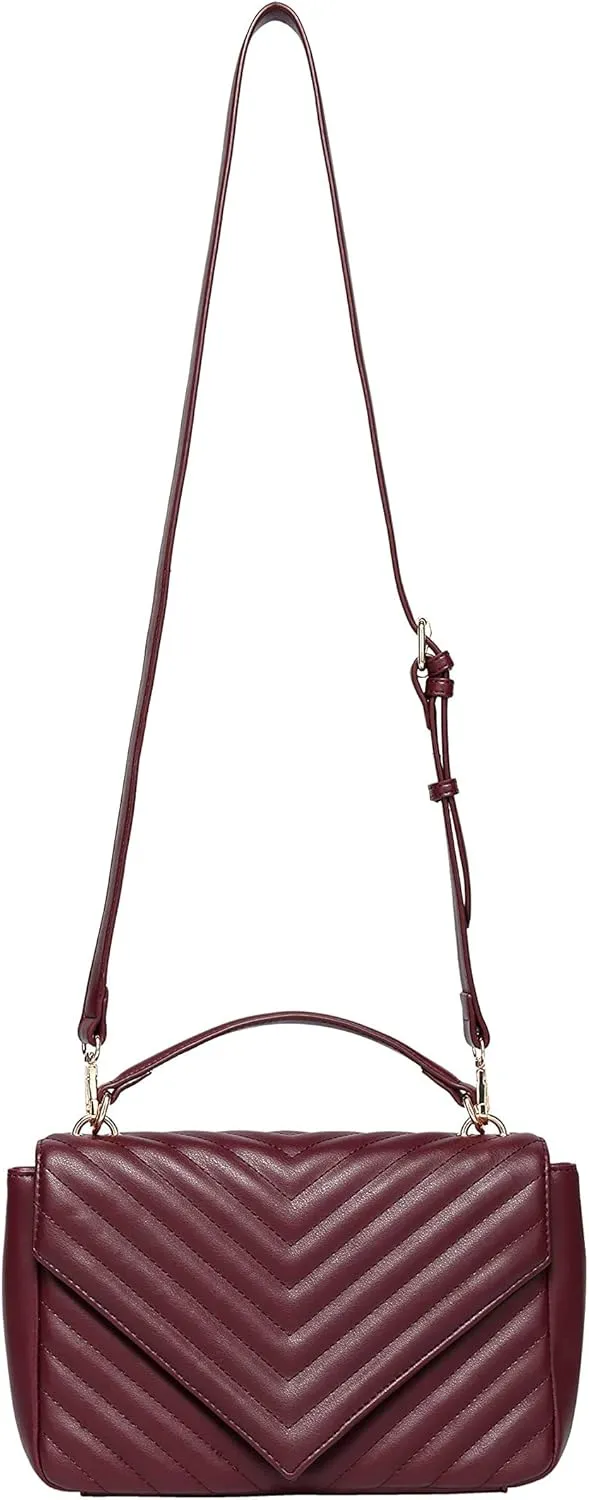 Daisy Rose Quilted Shoulder Cross Body Bag with Top Handle, PU Vegan Leather