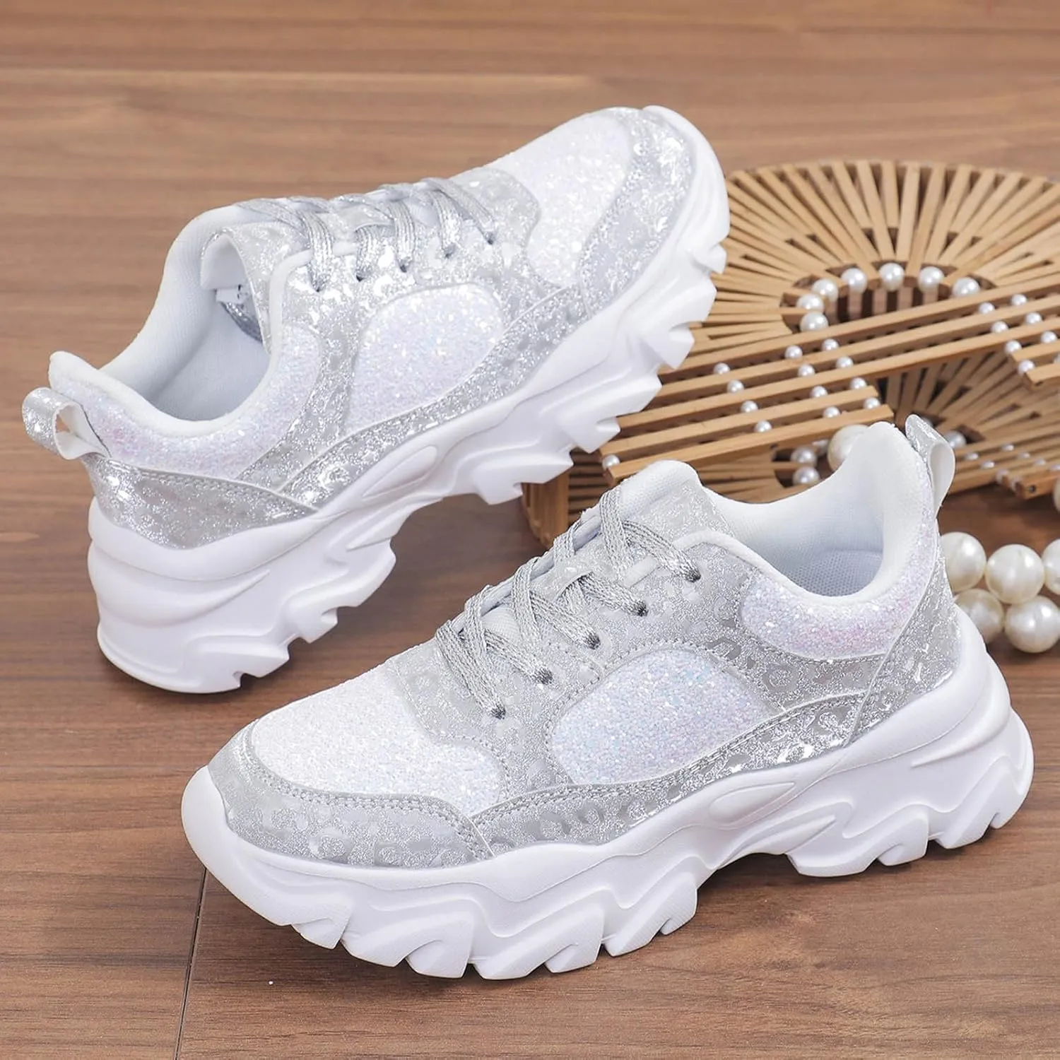 Damen Pailletten Sneakers Plateau Trainer Schuhe Walkingschuhe Freizeitschuhe Atmungsaktiv Indoor Soccer Shoes Women 6