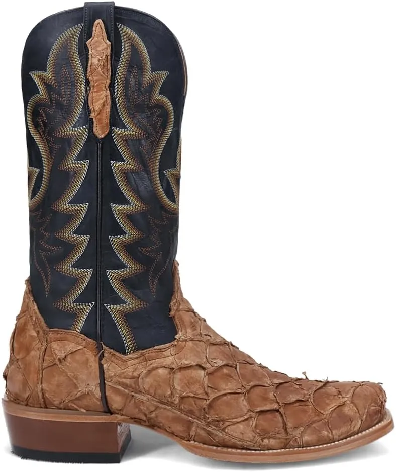 Dan Post Boots Mens Riggs Pirarucu Embroidered Square Toe Pull On Dress Boots Mid Calf - Black, Brown