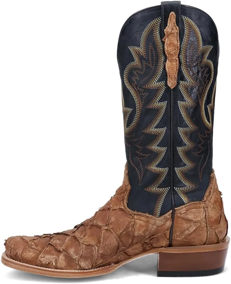 Dan Post Boots Mens Riggs Pirarucu Embroidered Square Toe Pull On Dress Boots Mid Calf - Black, Brown