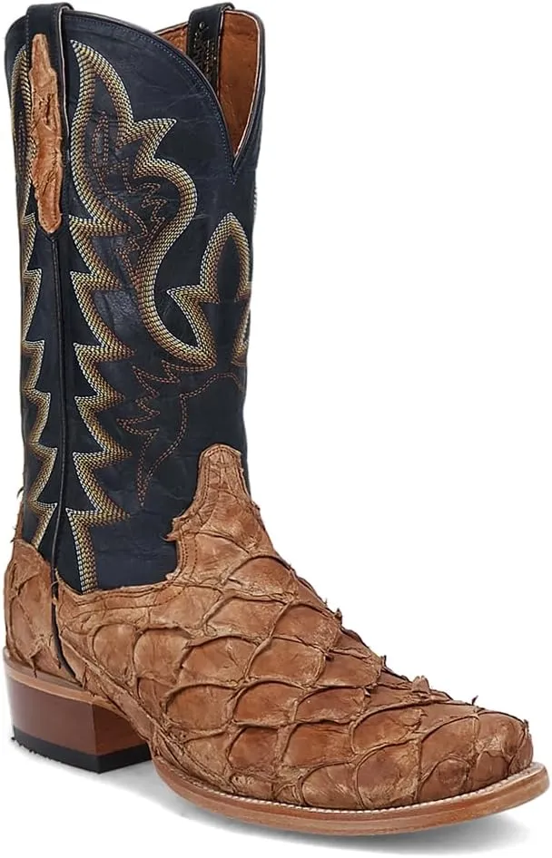 Dan Post Boots Mens Riggs Pirarucu Embroidered Square Toe Pull On Dress Boots Mid Calf - Black, Brown