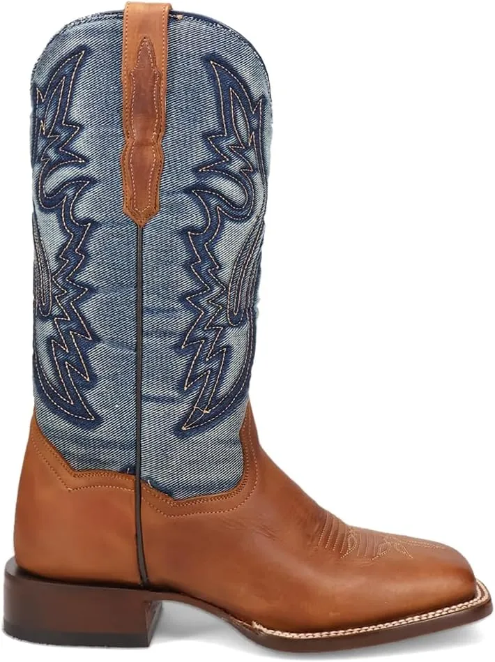Dan Post Womens Ellie Embroidered Square Toe Casual Boots Mid Calf Low Heel 1-2" - Blue, Brown