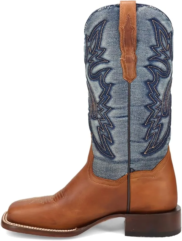 Dan Post Womens Ellie Embroidered Square Toe Casual Boots Mid Calf Low Heel 1-2" - Blue, Brown