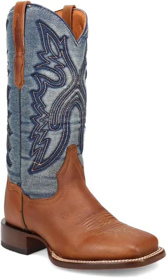 Dan Post Womens Ellie Embroidered Square Toe Casual Boots Mid Calf Low Heel 1-2" - Blue, Brown