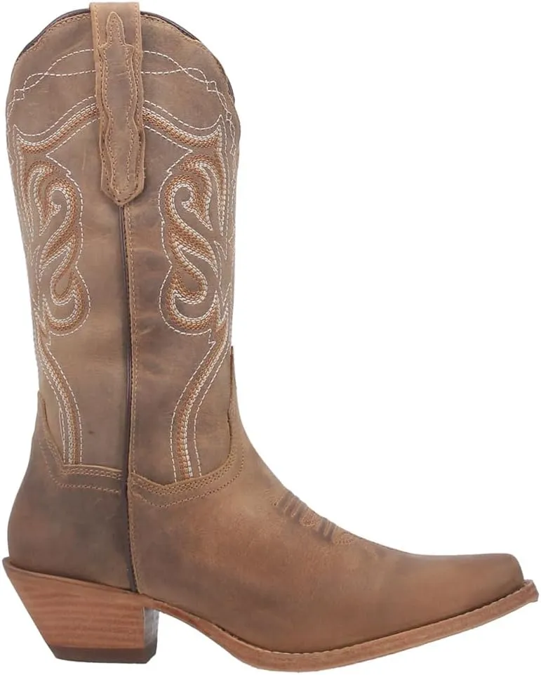 Dan Post Womens Karmel Embroidered Snip Toe Pull On Casual Boots Mid Calf Low Heel 1-2" - Brown