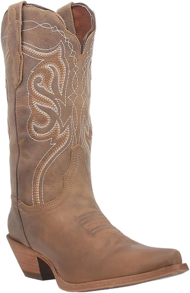 Dan Post Womens Karmel Embroidered Snip Toe Pull On Casual Boots Mid Calf Low Heel 1-2" - Brown