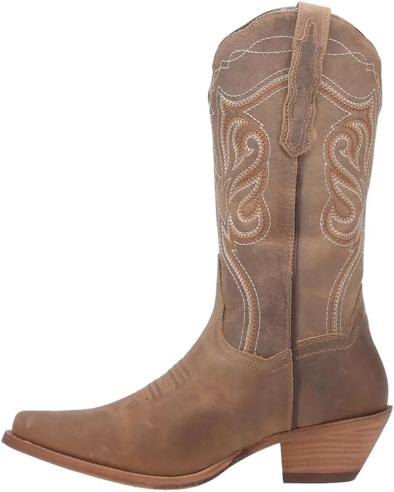 Dan Post Womens Karmel Embroidered Snip Toe Pull On Casual Boots Mid Calf Low Heel 1-2" - Brown