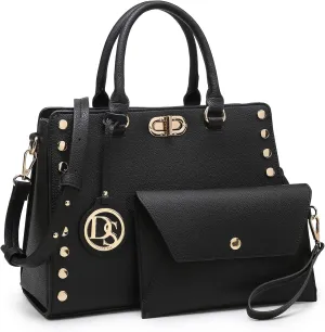 Dasein Women Medium Satchel Handbag Work Tote Shoulder Bag Top Handle Purse with Matching Clutch 2pcs Set