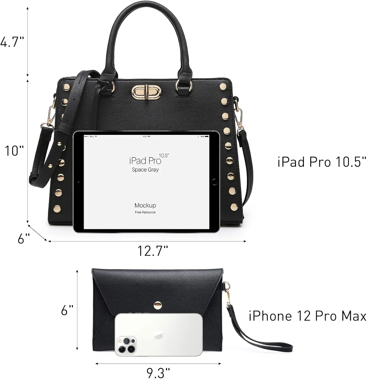 Dasein Women Medium Satchel Handbag Work Tote Shoulder Bag Top Handle Purse with Matching Clutch 2pcs Set