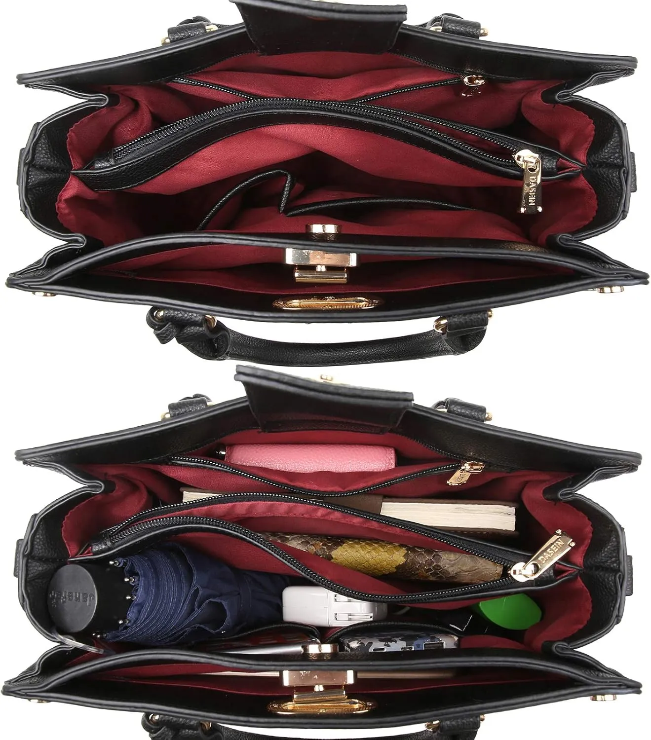 Dasein Women Medium Satchel Handbag Work Tote Shoulder Bag Top Handle Purse with Matching Clutch 2pcs Set