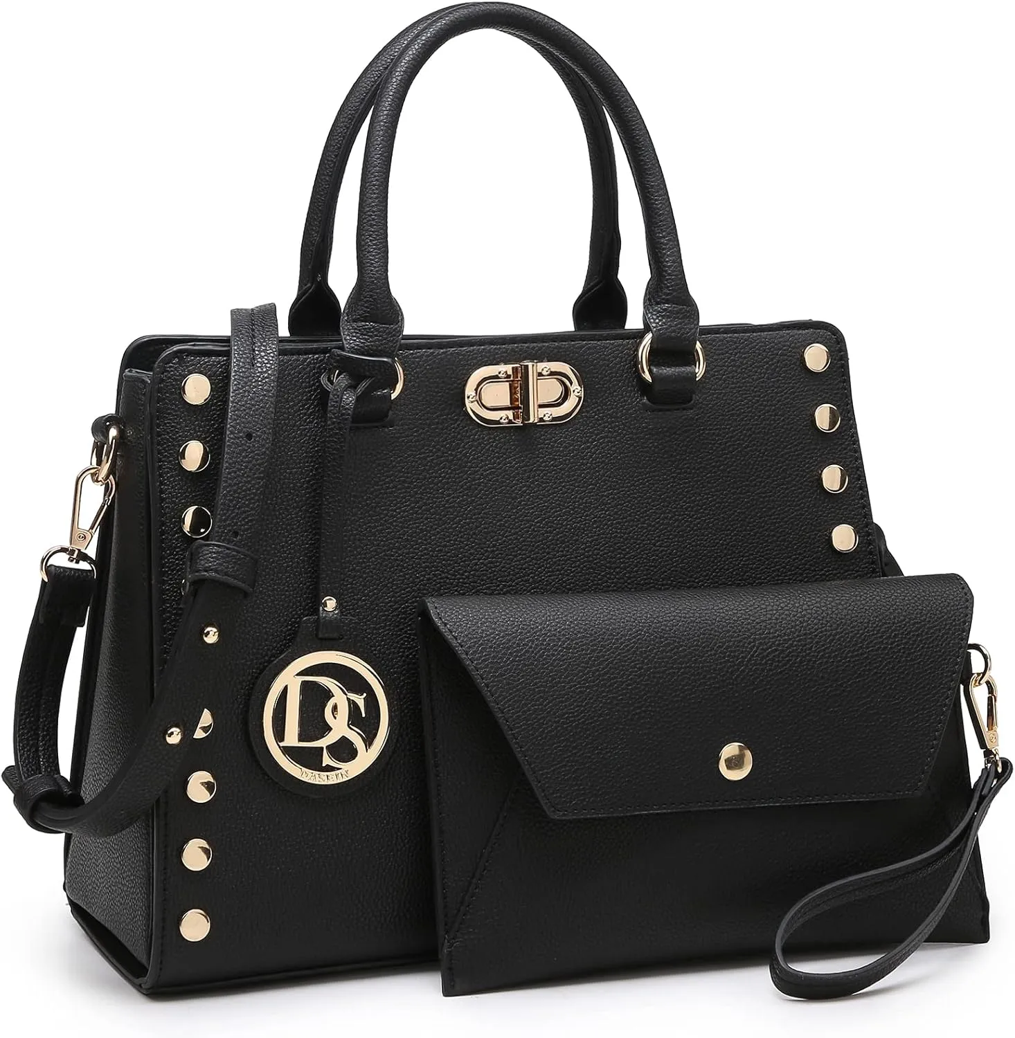 Dasein Women Medium Satchel Handbag Work Tote Shoulder Bag Top Handle Purse with Matching Clutch 2pcs Set