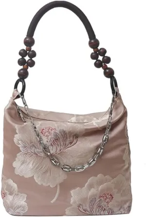 Delicate Nylon Embroidered Handbag Traditional Chinese Underarm Purse Craftsmanship Soft Fabric Shoulder Bag